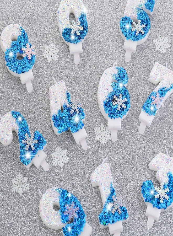 Herdear 2.8" Frozen Birthday Candles Snowflake Number Candles with 10 Pcs Long Thin Candles Blue Number 0-9 for Cake Topper Birthday Frozen Birthday Supplies(Number 6) - Image 5